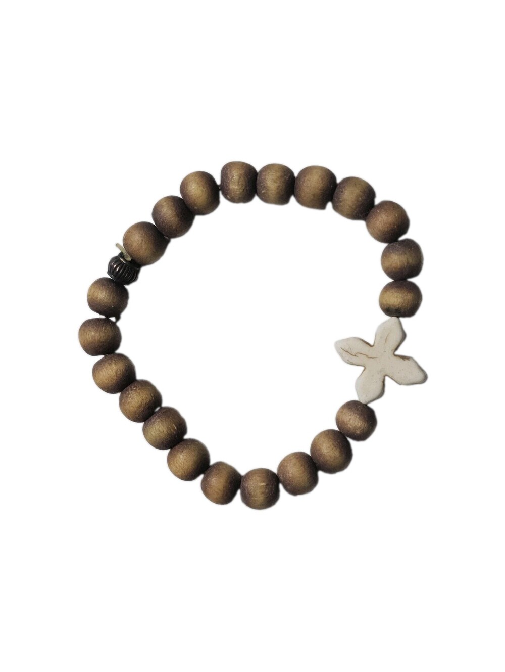 Wood Beaded Cross Bracelet Handmade 4" Stretch Christianity Jesus Stretch Vtg